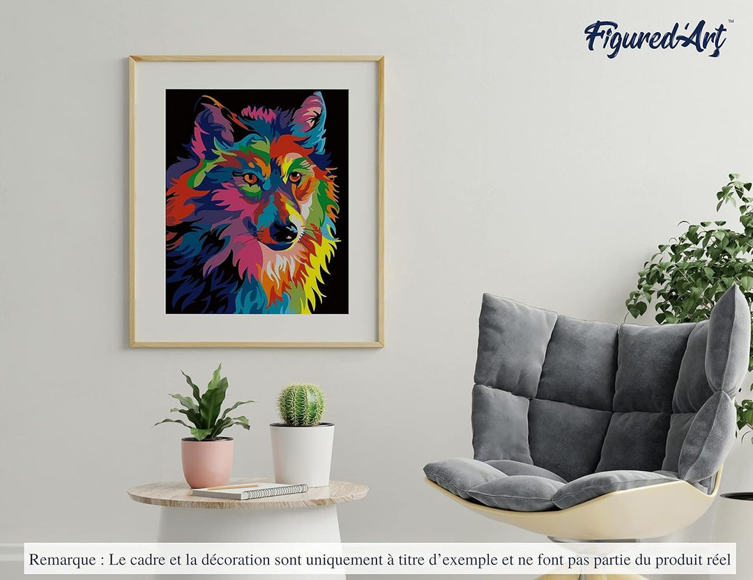 Figured'Art Malen Nach Zahlen Erwachsene Mit Rahmen Wolf Pop Art - Paint by Numbers Basteln DIY Bast