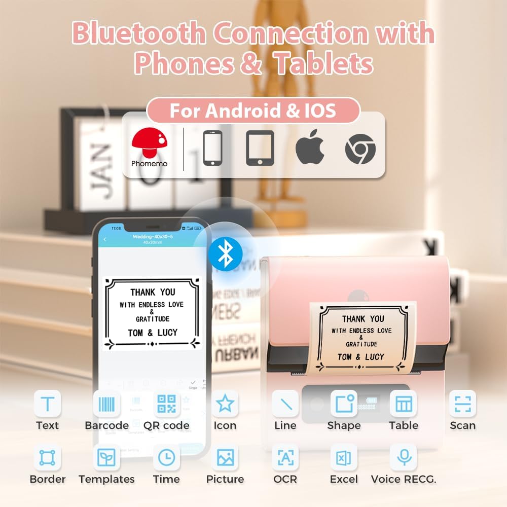 Phomemo M221 Beschriftungsgerät Selbstklebend mit 3 Etikettenrollen - Bluetooth Etikettiergerät Trag