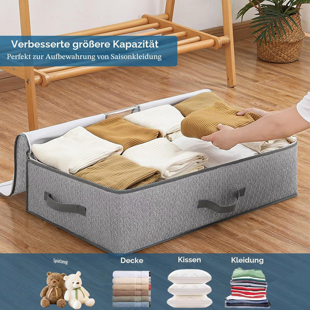 2 Stück Unterbettkommode, Unterbett Aufbewahrungsbox mit Deckel, Faltbare Kleidung Aufbewahrung Aufb