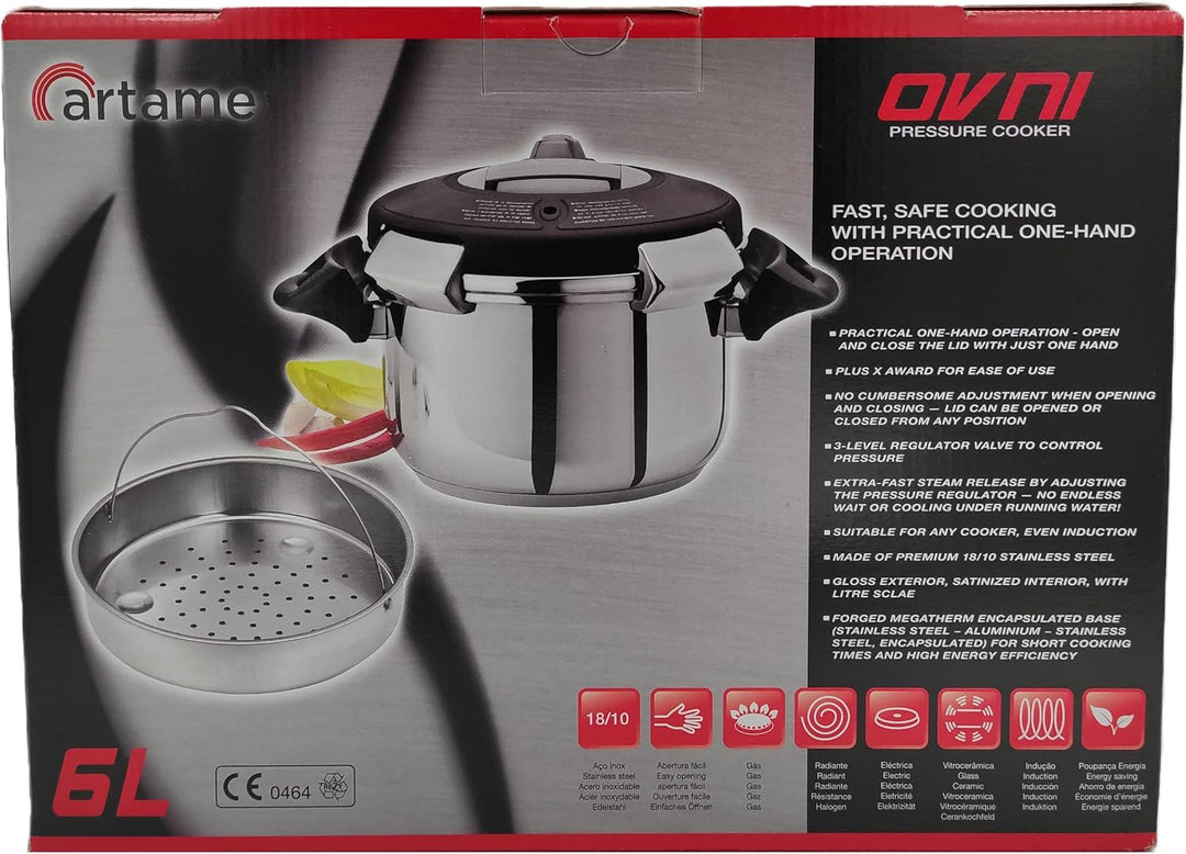 Artame Ovni Schnellkochtopf UFO, 6 l, Edelstahl, Silber