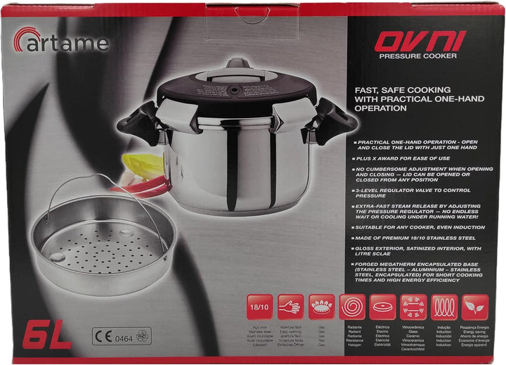 Artame Ovni Schnellkochtopf UFO, 6 l, Edelstahl, Silber