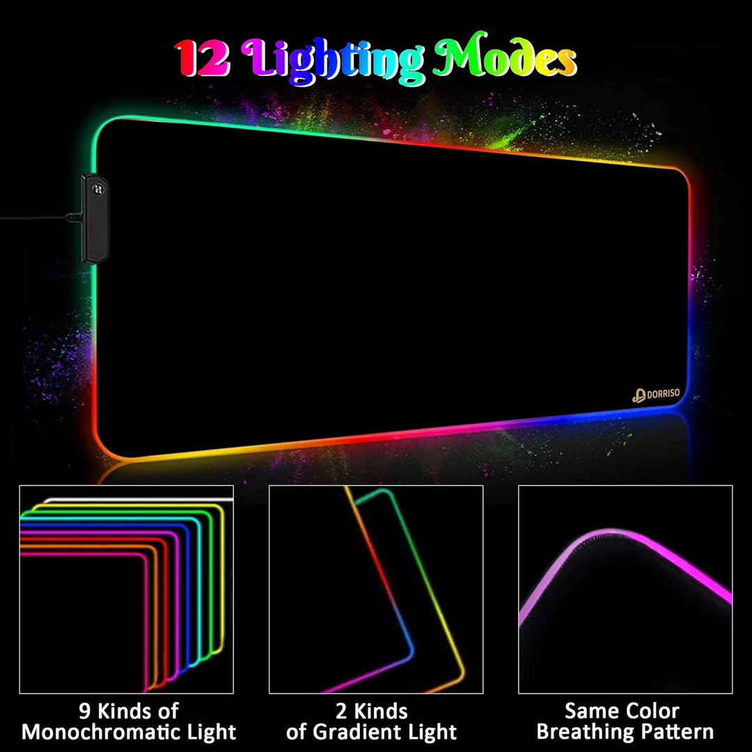 DORRISO RGB Gaming Mauspad 900x400x4 mm XXL Grosse Mousepad Fransenfreie Ränder Wasserdicht Tischunt