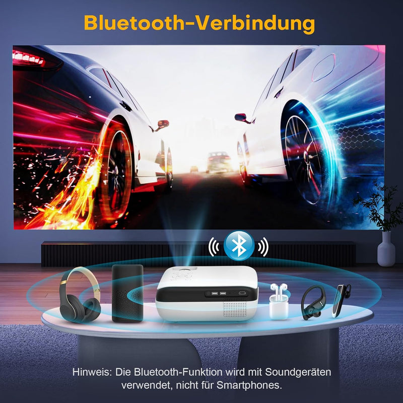 HOPVISON Beamer 4K Unterstützt, 9500 Lumen Beamer Bluetooth 5.1, Native 1080P Tragbare Mini Heimkino