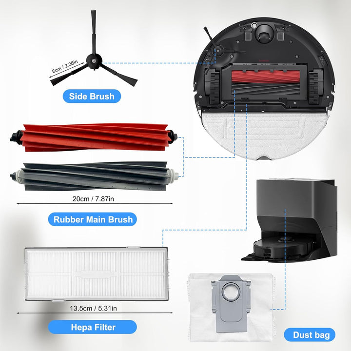 Fixbetter Zubehör-Kit für Roborock S8+, S8 Pro Ultra Roboter-Staubsauger Ersatzteile, 2 Hauptbürsten