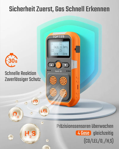 TopTes Guard-101 Gasmelder, 4 Gasmelder Für H2S, CO, LEL Und O2, Mit Vibration, Licht- Und Tonalarm,