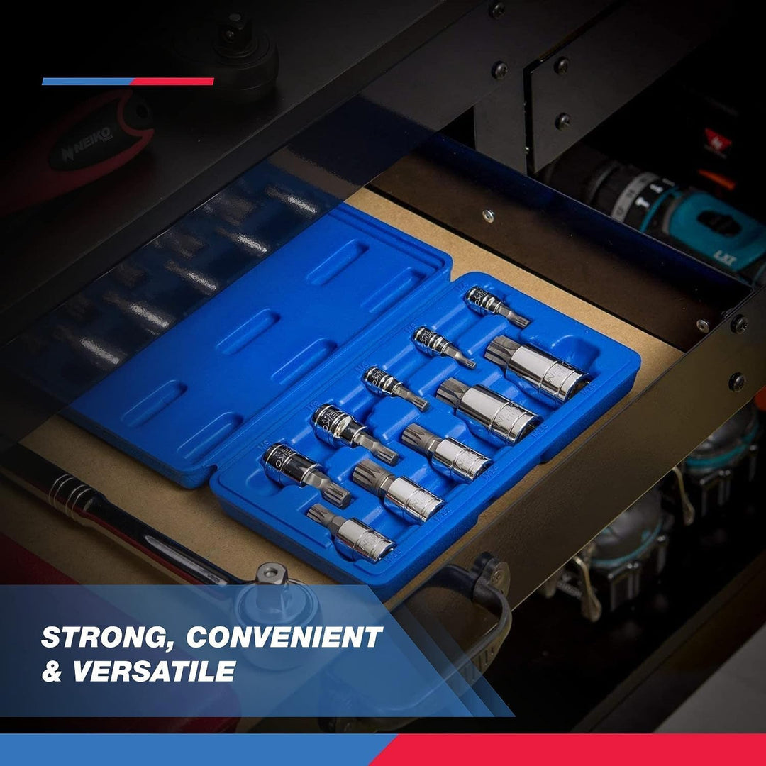 Neiko® 10056 A XZN dreifache quadratisch Bit Stecknuss Vielzahn Set, S2-Stahl | 10-teilig