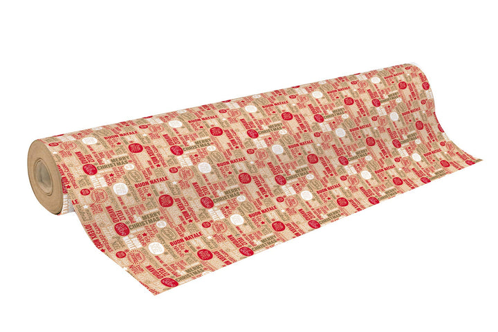 Clairefontaine 223811C - Rolle Geschenkapier Recycling Kraftpapier, 50m x 70cm, 70g, Weihnachtswünsc