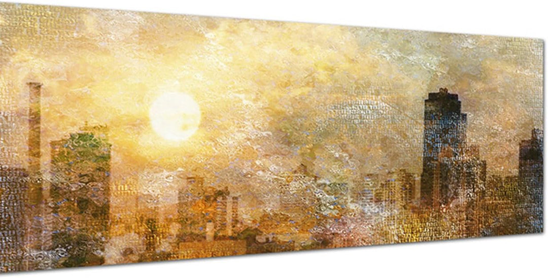 Paul Sinus Art Panoramabild auf Leinwand und Keilrahmen 150x50cm Stadt Wasser Sonne Wolken