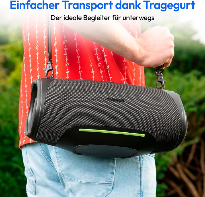 MEDION P61762 tragbarer Bluetooth Lautsprecher (Akku, Bass Boost, Musikbox, RGB Lichteffekte, IPX7 W