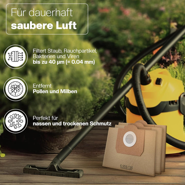 10 Staubsaugerbeutel für Kärcher Staubsauger WD3 Beutel Filtertüten 6.959-130.0/69591300 10x WD3
