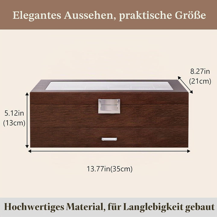 ProCase Uhrenbox Brillenbox aus Holz in Klavierlack hochglänzend, 2 Ebenen, Brillen Aufbewahrungsbox