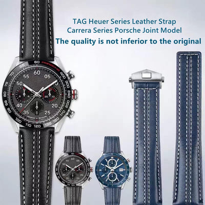 FOUUA Uhrenarmband 22mm for Tag Heuer Leder Echtleder-Uhrenarmband im Krokodil-Stil mit blauen Nähte