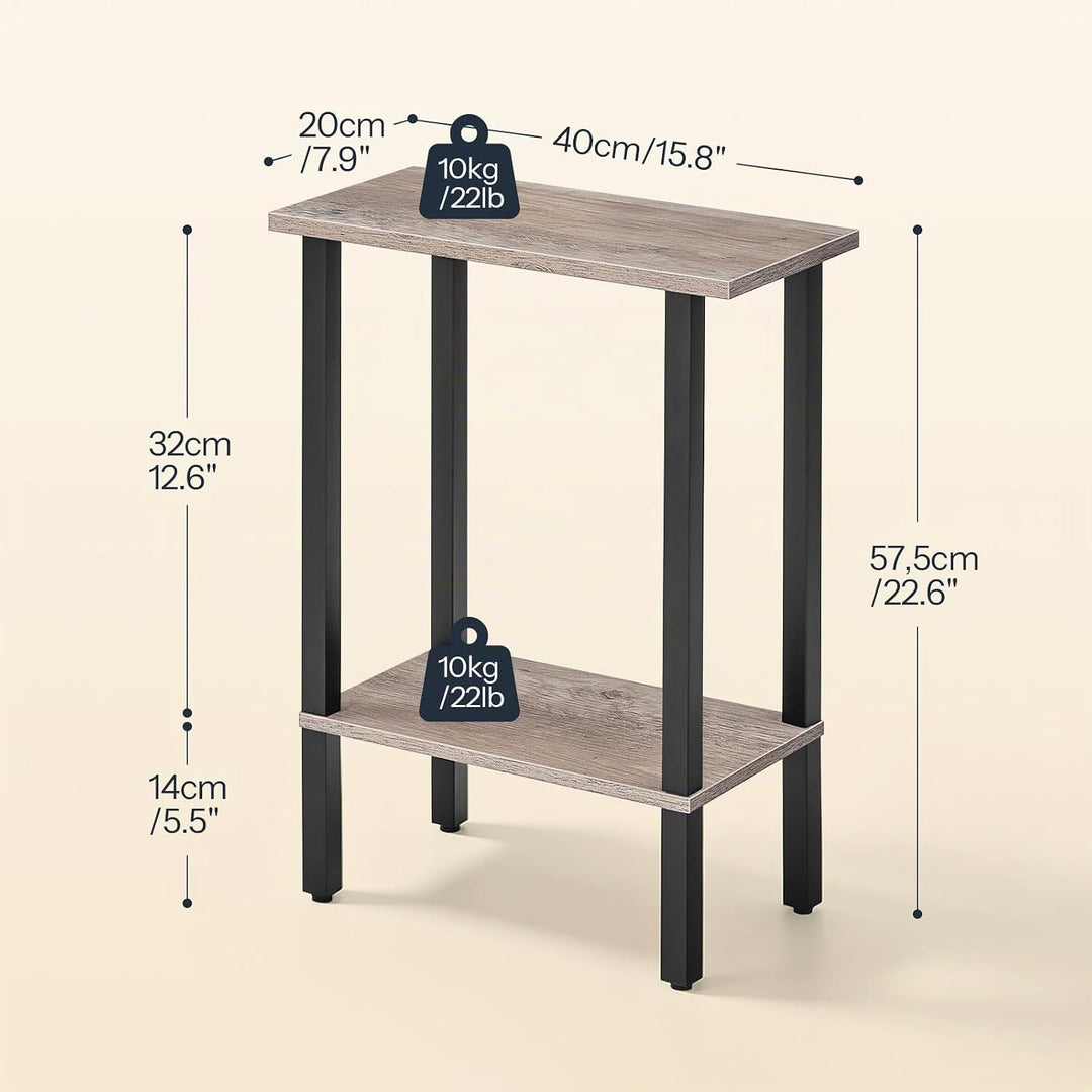 HOOBRO 2-stöckiger Beistelltisch, Couchtisch, schmaler Sofatisch, Nachttisch, für Snacks, kleine Räu