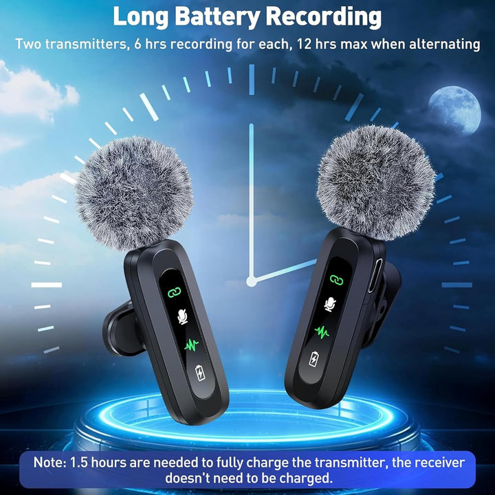 TZEKING Lavalier Mikrofon Wireless mit LED-Display,Plug-and-Play Mikrofon Kabellos, Mini Mikrofon ko