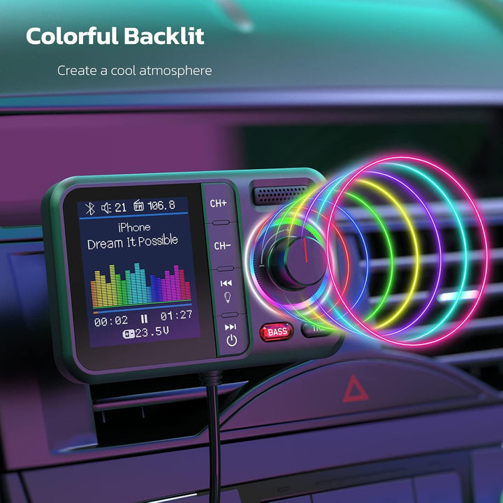 Nulaxy Bluetooth Adapter Auto FM Transmitter Bluetooth V5.0 Grosser Bildschirm Unterstützung für Han