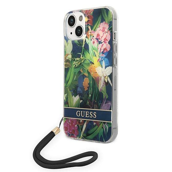 GUESS GUOHCP14MHFLSB Hülle für iPhone 14 Plus 6,7" blau/Blue hardcase Flower Strap