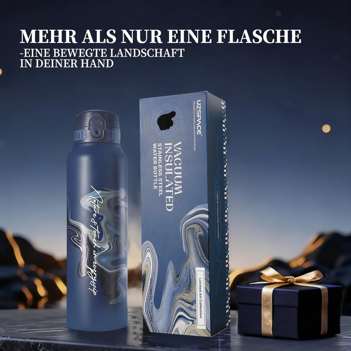 UZSPACE Edelstahl Trinkflasche 1l (970ml), Isolierte Thermosflasche mit 1-Klick-Öffnung, 100% Auslau