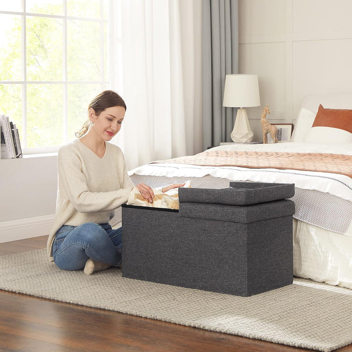 SONGMICS Sitzbank mit Stauraum, klappbare Sitztruhe, Aufbewahrungsbox, 38 x 76 x 38 cm, Deckel klapp