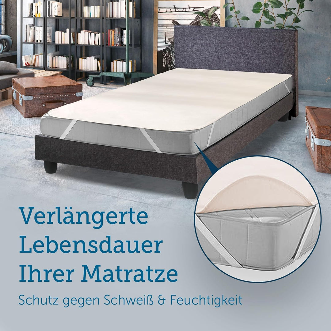 SETEX Molton Matratzenschutz, 160 x 200 cm, Eckgummis, Matratzenschoner aus 100 % Baumwolle, Basic,