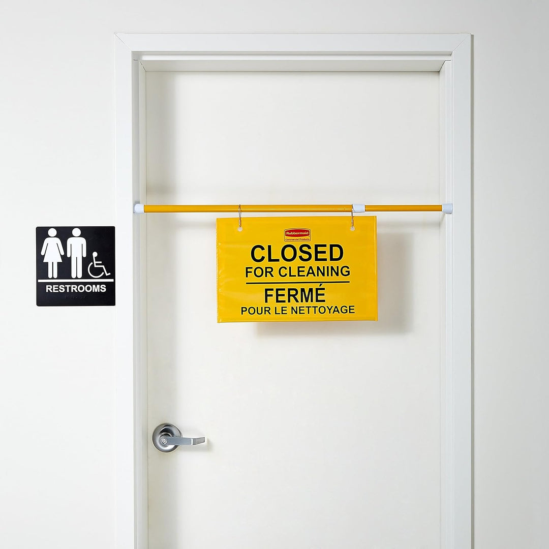 Rubbermaid Commercial Products Site Safety Hanging Sign Multilingual 'Closed for Cleaning' - Yellow