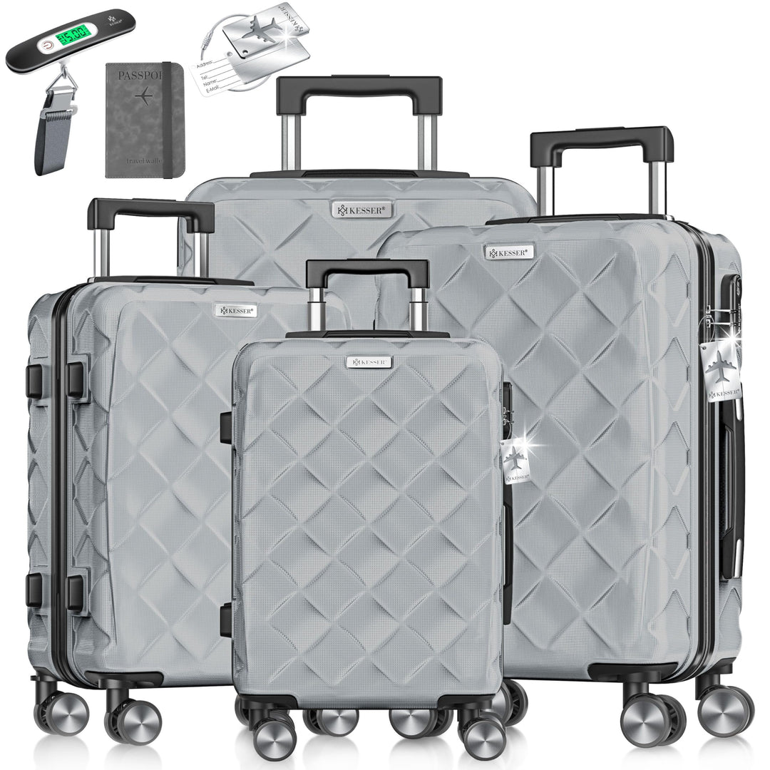 KESSER® Reisekoffer Set 4-teilig | Kofferset ABS Hartschalenkoffer mit Zahlenschloss, Kofferwaage &amp;