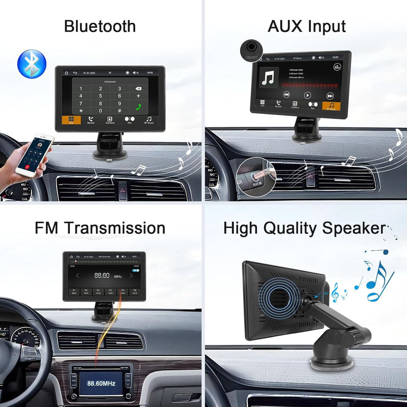 Hodozzy iOS Carplay Bildschirm für Auto, Portable 7 Zoll Touch Screen Wireless Carplay und Android A