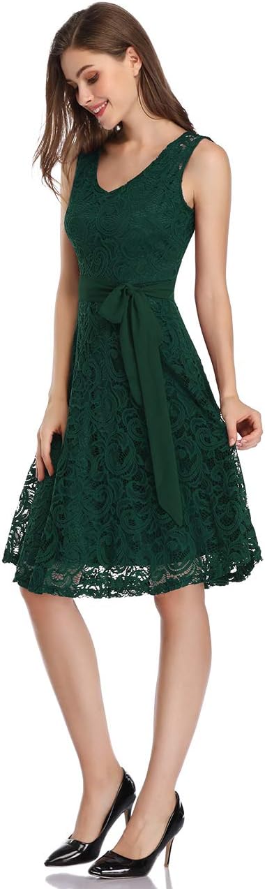 KOJOOIN Damen Vintage Brautjungfernkleider für Hochzeit Knielang Spitzenkleid Cocktailkleid Ballklei