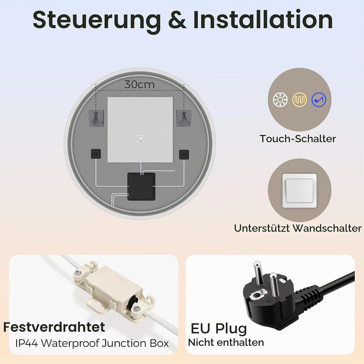 STARLEAD 70cm Runder-Badspiegel-mit-Beleuchtung, Bluetooth, Dimmbar, 3 Farbtemperatur, Entfoggen, Sp