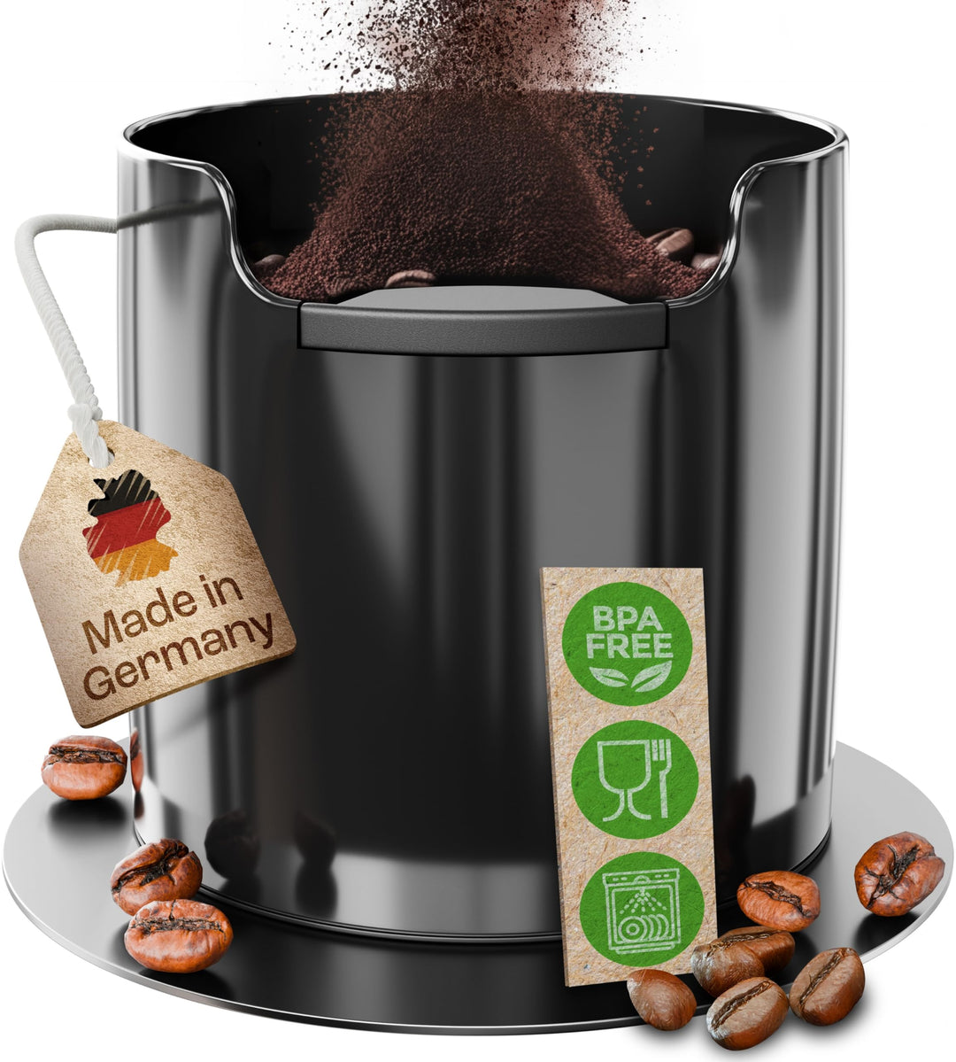 Abklopfbehälter mit verbesserter Handhabung - Made in Germany - Abschlagbehälter für Siebträger-Masc