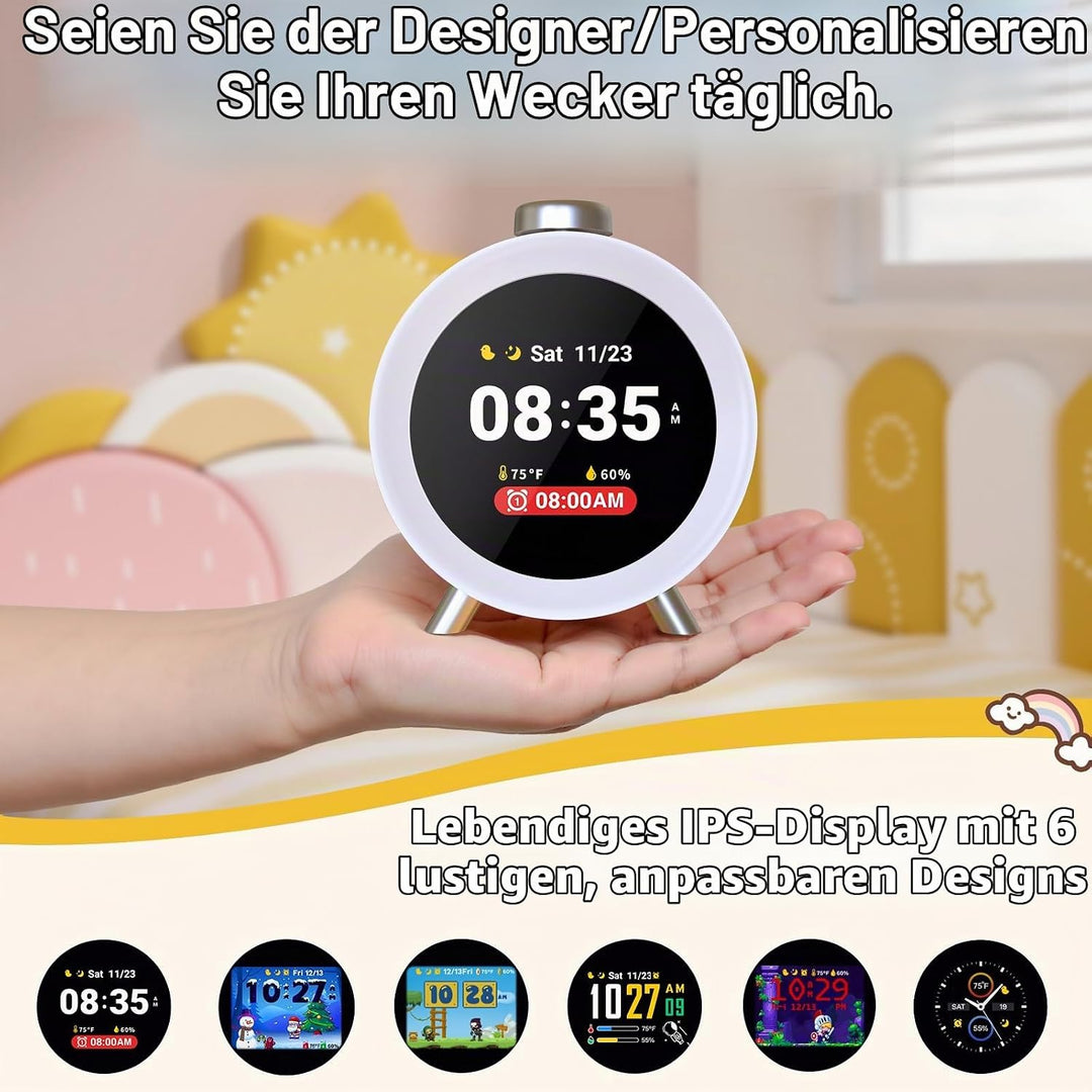 Dekala Kinderwecker mit IPS-Display, Interaktiven Themen &amp; Animationen, Temperatur- &amp; Feuchtigkeitss