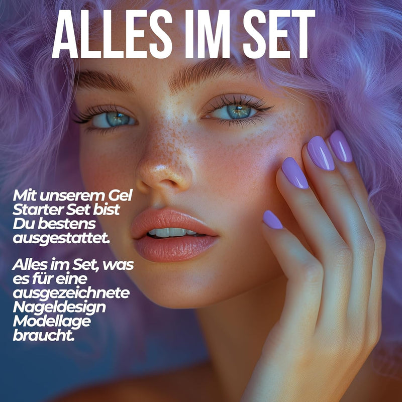 ND24 NailDesign – Gelnägel Starter Set Premium mit Haftgel, Aufbaugel, Frenchgel, Versiegelungsgel,