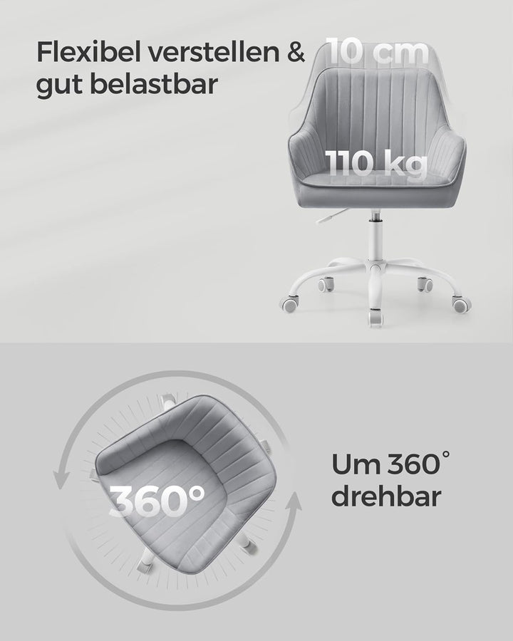 SONGMICS Bürostuhl, Drehstuhl mit Samtbezug, Schaumstoffpolsterung, höhenverstellbar, für Arbeitszim