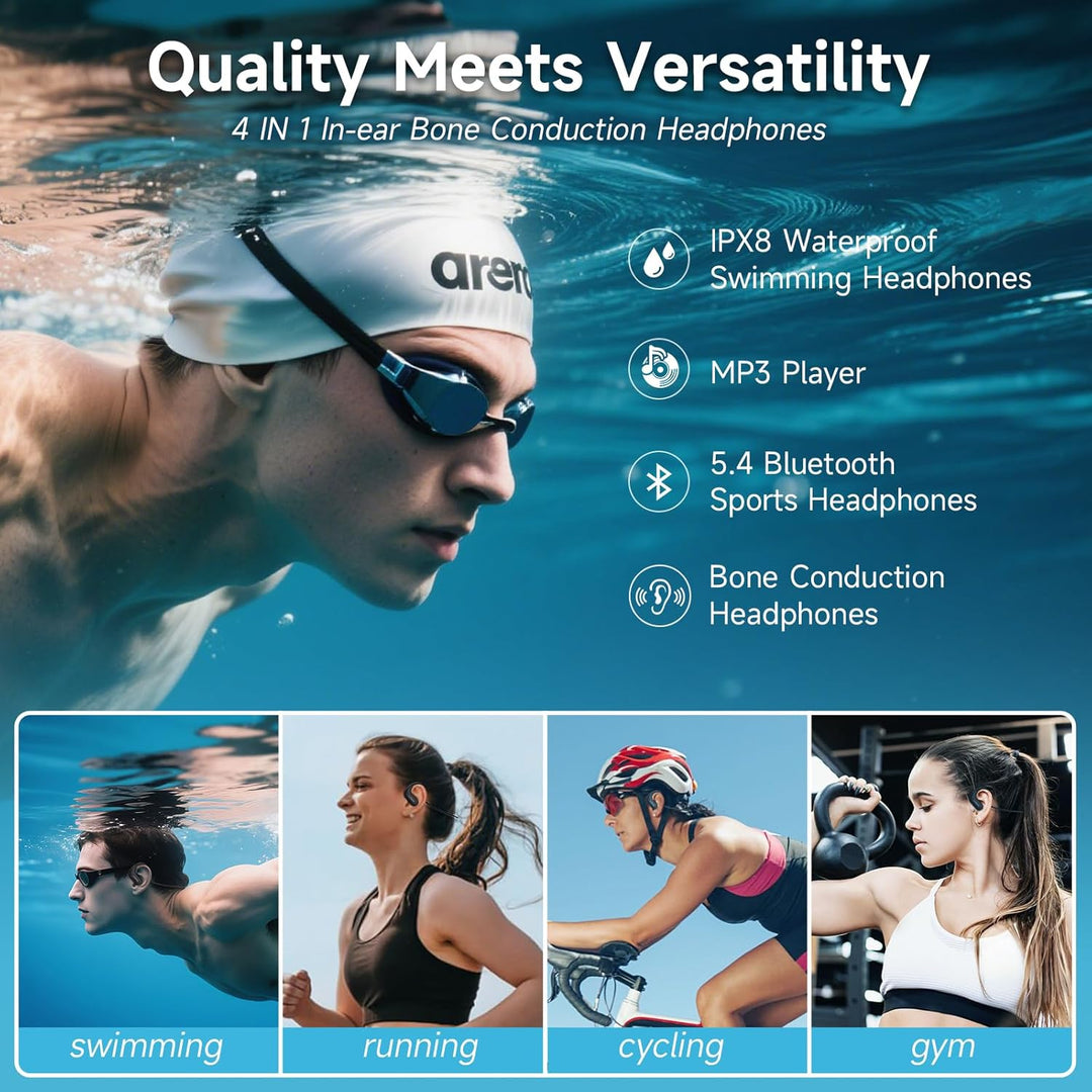 LOBKIN Kopfhörer Schwimmen, In Ear Knochenschall Kopfhörer Bluetooth 5.4,IPX8 Unterwasser wasserdich