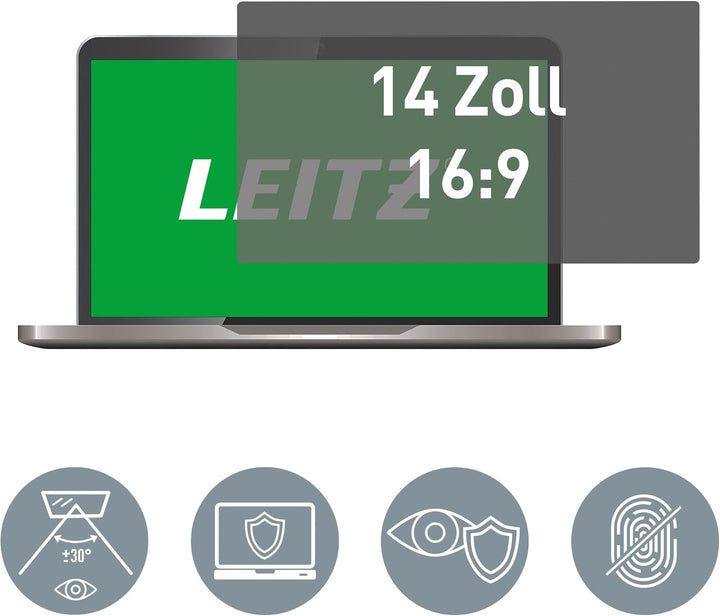 Leitz Laptop Blickschutzfilter 14 Zoll (16:9), Abnehmbare Schutzfolie für Laptops, Mit Blaulichtfilt