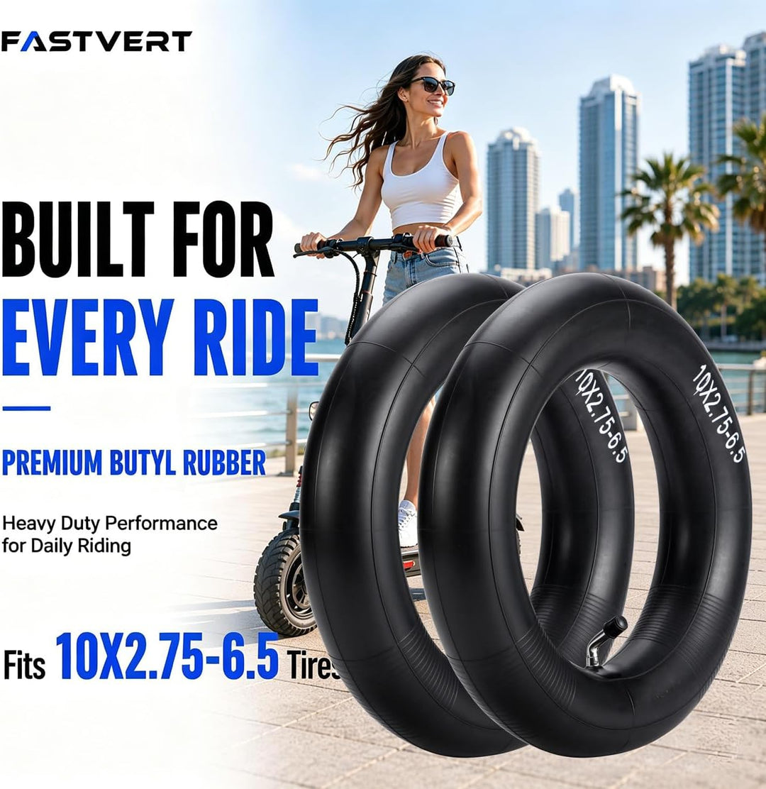(2-Pack) 10x2.75-6.5 Thicker Inner Tubes with CR202 100°Angled Valve for Electric Scooters & Mini Bi
