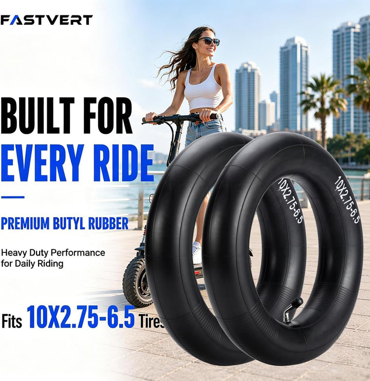(2-Pack) 10x2.75-6.5 Thicker Inner Tubes with CR202 100°Angled Valve for Electric Scooters & Mini Bi