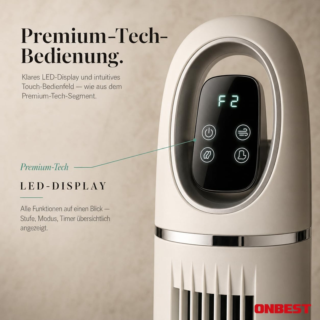 Onbest Turmventilator leise, 45 W stromsparender Tower-Ventilator mit Fernbedienung, 80° Oszillation