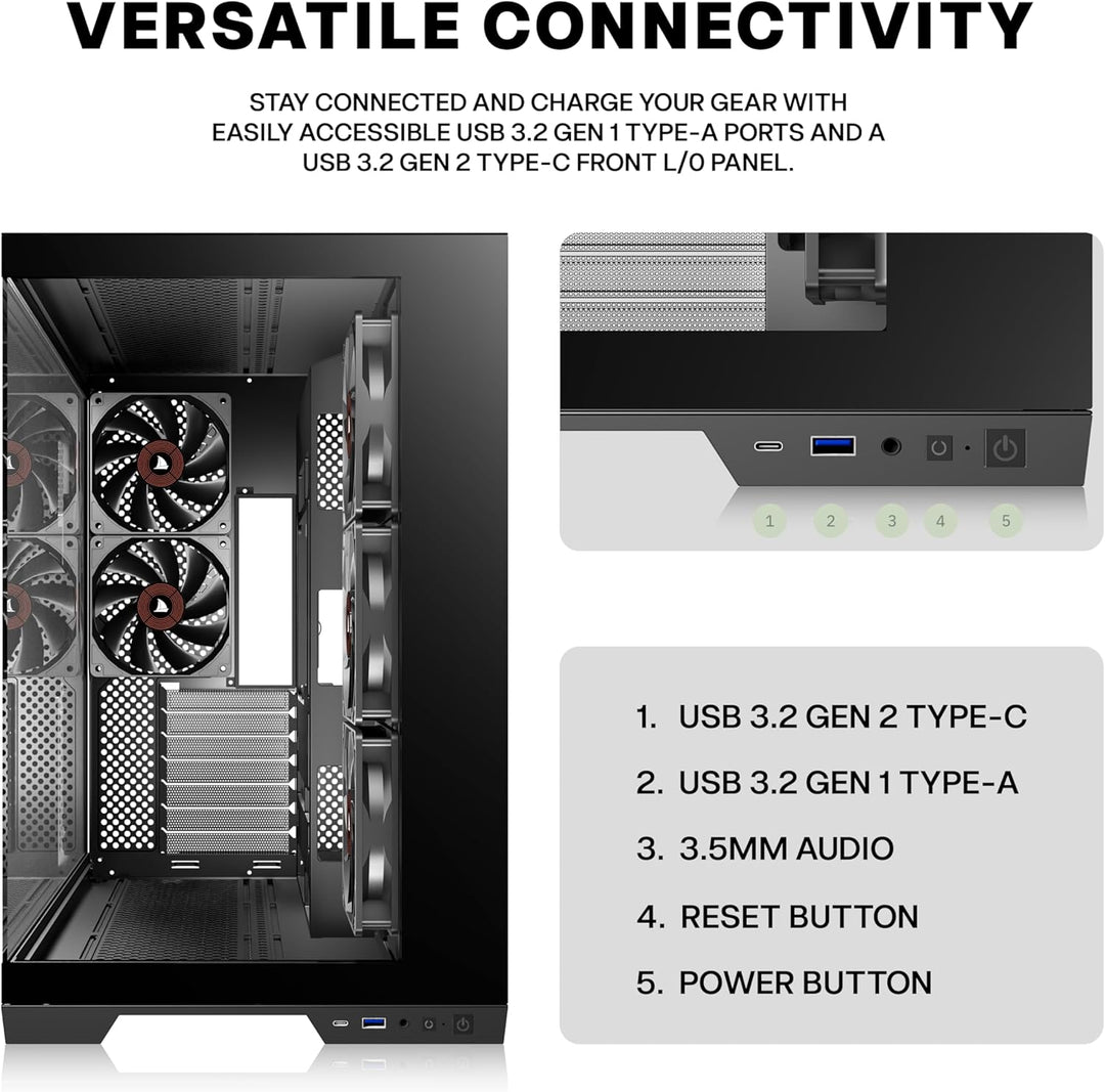 KEDIERS PC Gehäuse - vorinstallierte 4-Lüfter, ATX Mid Tower Gaming Gehäuse, Computergehäuse mit öff