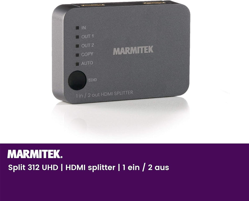 HDMI Splitter 4K60 - Marmitek Split 312 UHD - 1 Ein / 2 Aus - Ultra HD - 4K60 - HDMI Verteiler - 384