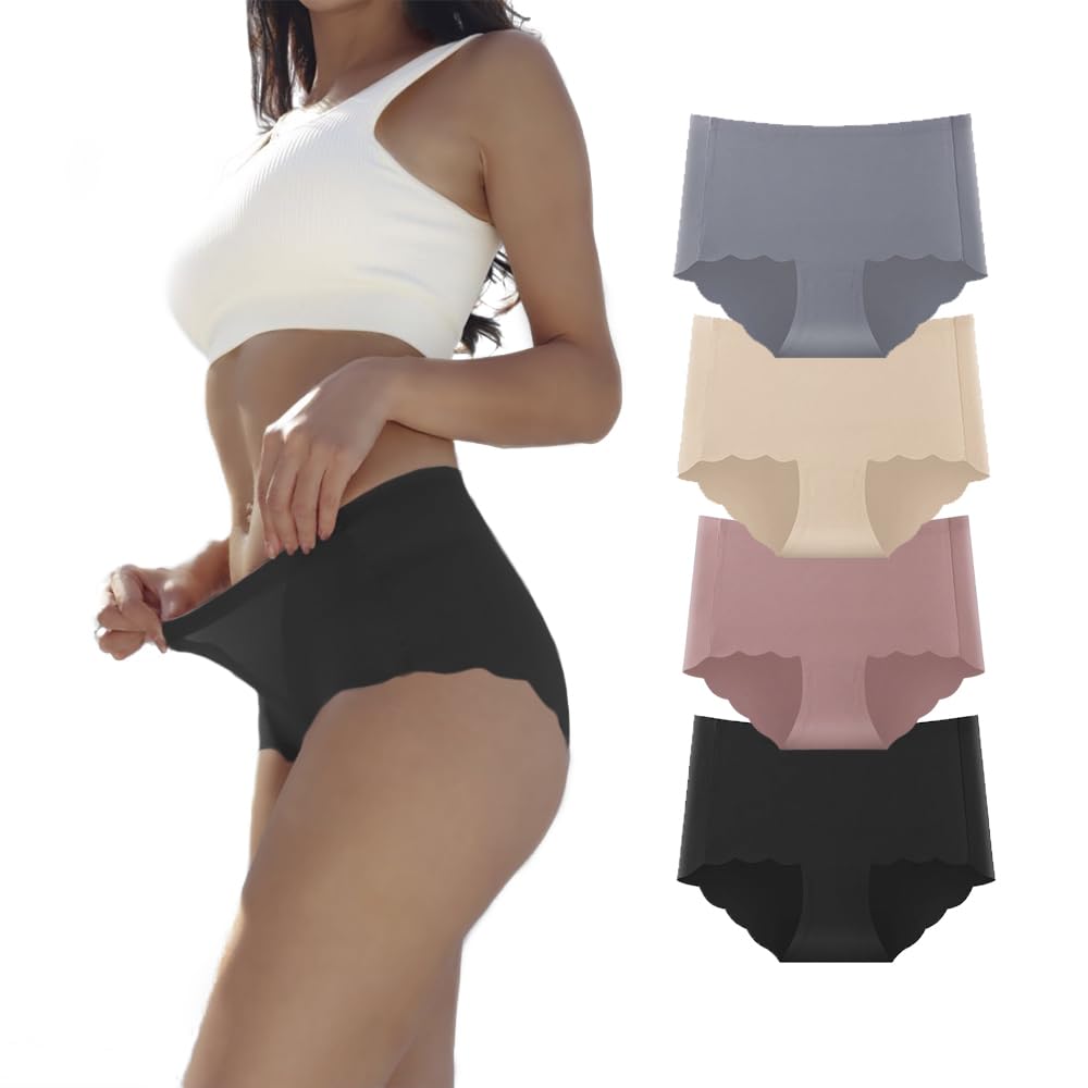 Dumwis Unterhosen Damen,Nahtlos Slips Unterwäsche Frauen,Hohe Taille Panties,No Show Panties,Mehrpac