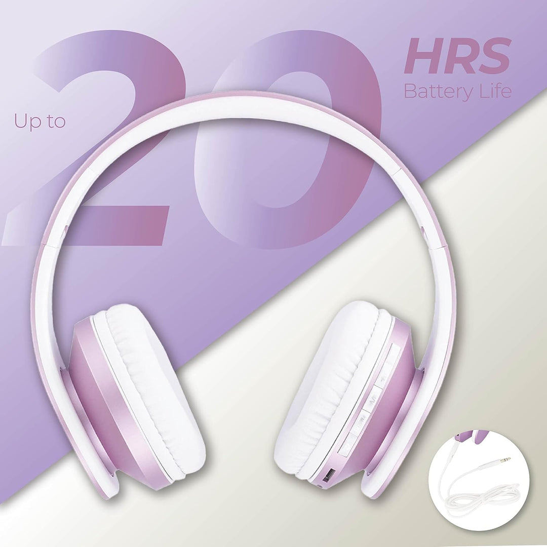 PowerLocus Bluetooth Over Ear Kopfhörer, Kabellose HiFi Stereo, Faltbare Kopfhörer mit Mikrofon, wei