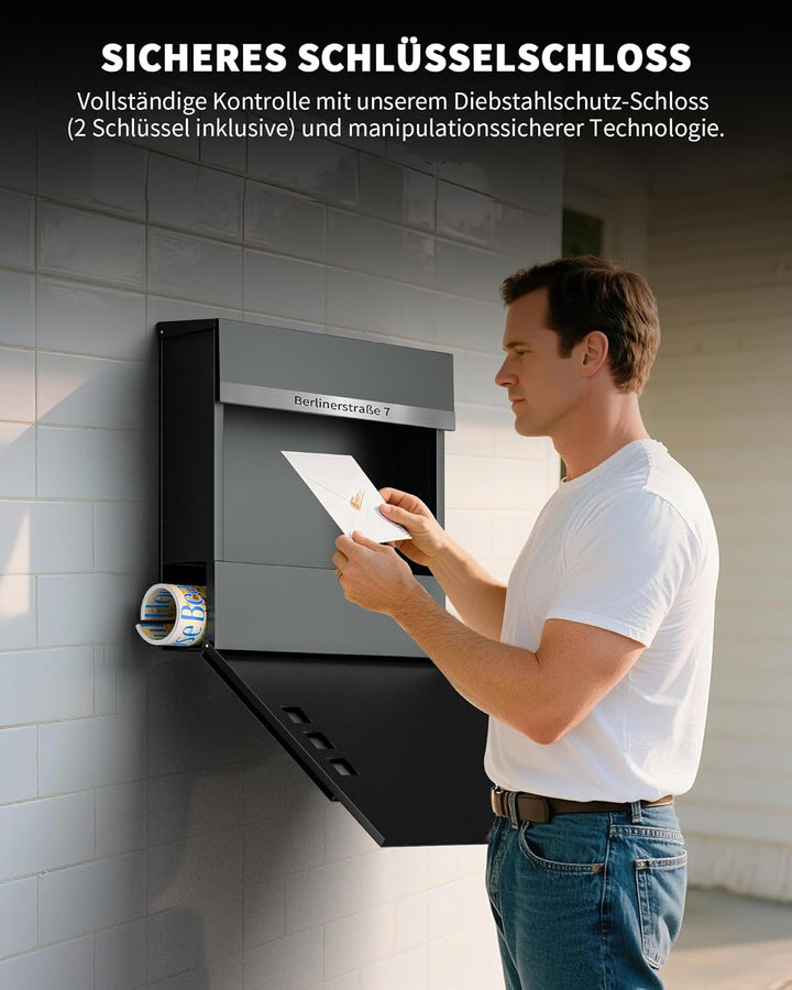 Briefkasten Anthrazit mit Gravur, Personalisiert Individualisierbarer Postkasten 2-in-1 Rostfreier E