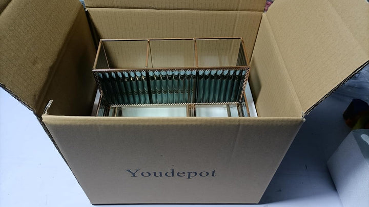 Youdepot Kosmetik Organizer Blau aus gehärtetem Glas, Make-up Organizer für Schminktisch, Skincare,