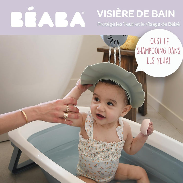 BÉABA, Baby Duschhut, Bademütze, Kopfumfang verstellbar, 5 Positionen, Augen- und Ohrenschutz, Weich
