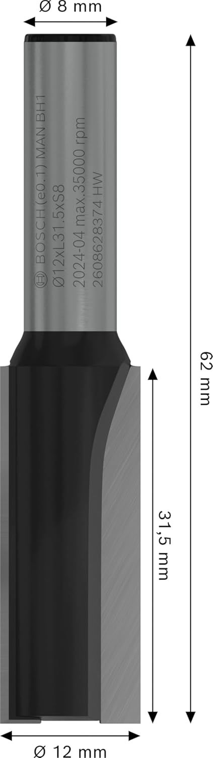 Bosch Professional Nutfräser Standard for Wood (für Holz, 12 mm, Arbeitslänge 31.5 mm, Zubehör Handf