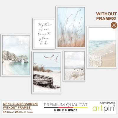 artpin® Moderne Poster Set - Bilder Wohnzimmer Deko Schlafzimmer - Pampas Gras Schilf Beige Mint Bil