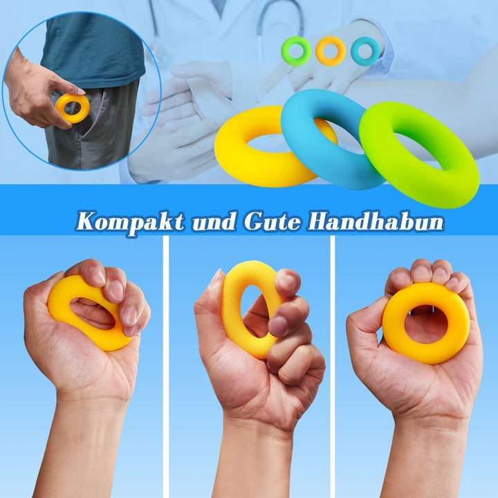 Homkuo Fingertrainer Knetball Handtrainer Set, 10 Stück Fingerexpander Handtraining Ball mit 3 Stärk