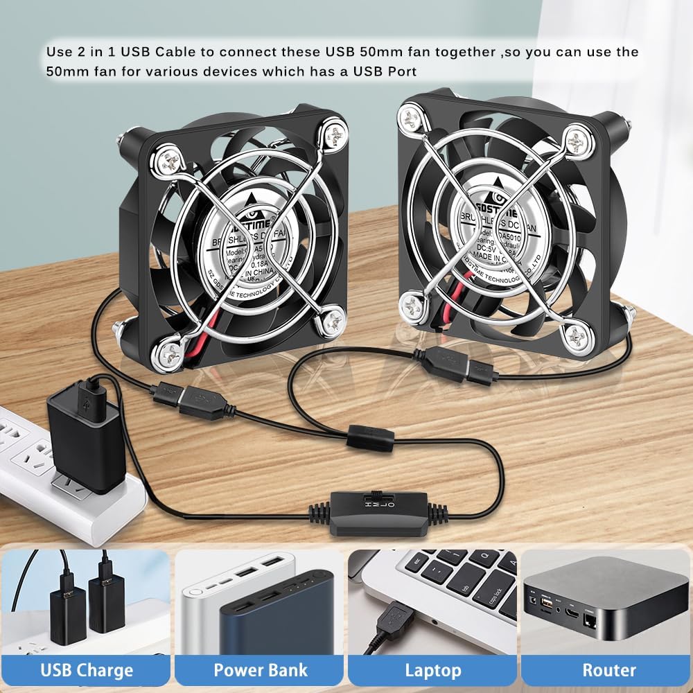 GDSTIME 2 Stück USB Lüfter 50mm 5V PC Lüfter 50mm USB 5010 50 x 50 x 10mm PC Ventilator mit 3 Einste