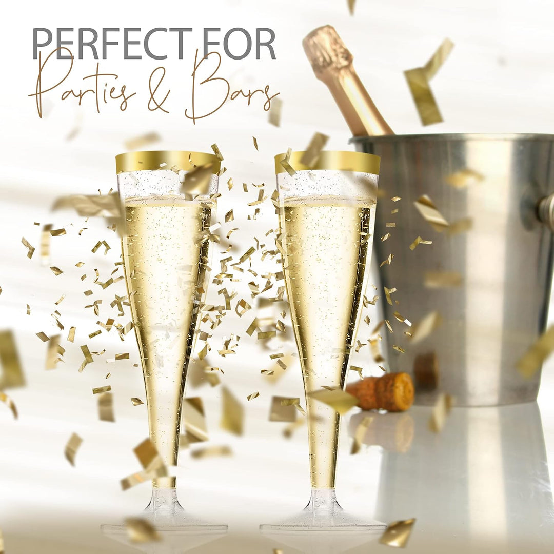 LStex 60 Stück Sektgläser Plastik mit Goldglitter Weingläser Set Geeignet für Hochzeitsfeiern und Ge