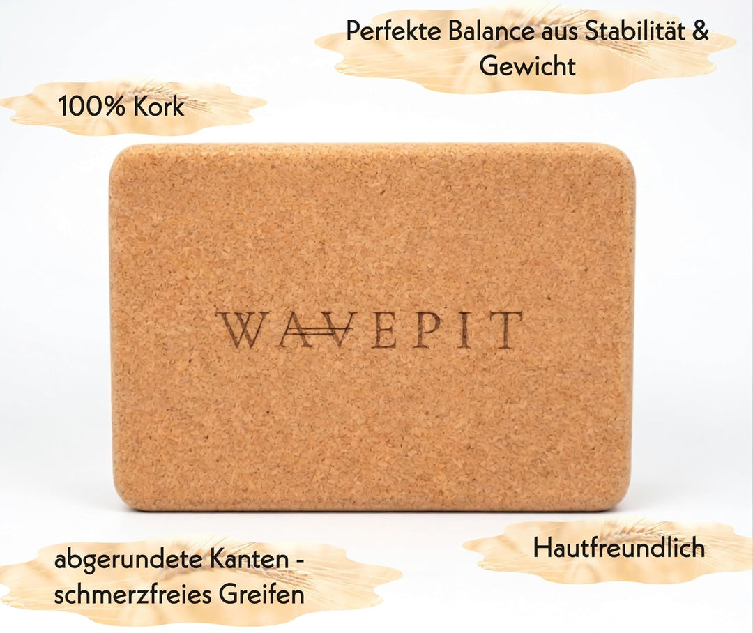 Yoga Block 2er Set Kork 100% Natur, 22,5 x 15 x 7,5 cm | Packung mit 2, ökologisch nachhaltig, Natur